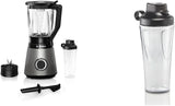 Bosch Standmixer Vitapower Serie 4 MMB6174SN, Verbesserte Version, Hochwertige Edelstahl-Klingen, 1,5L Glasbehälter, 0,6L To-Go-Flasche, Spülmaschinenfeste Teile, 30,000 U/Min, 1200 W, Silber Bucatarie Naty Shop Bundle Mit Flasche 0,6 L 2-In-1, Neu Mit 10 Jahre Motorgarantie