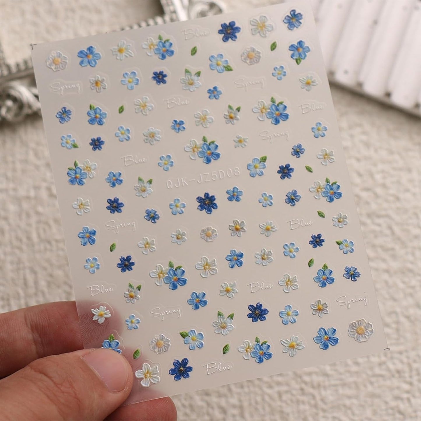 JMEOWIO 3D Nagelsticker Blumen Nail Art Sticker Selbstklebend Nagelaufkleber 5D Stereoskopisch Frühling Sommer Blumen Dekoration Nageldesign Zubehör 4 Blatt