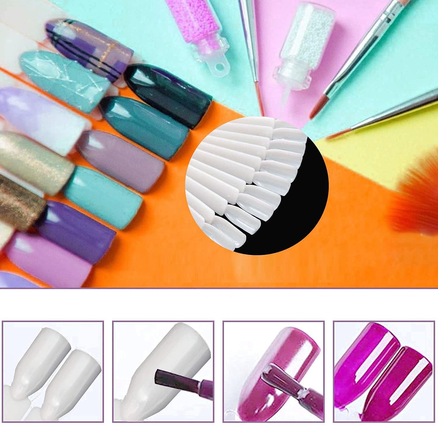 40 Stäbchen für künstliche Nagellackkapseln, praktischer Fächer, Nail Art (40, transparent)