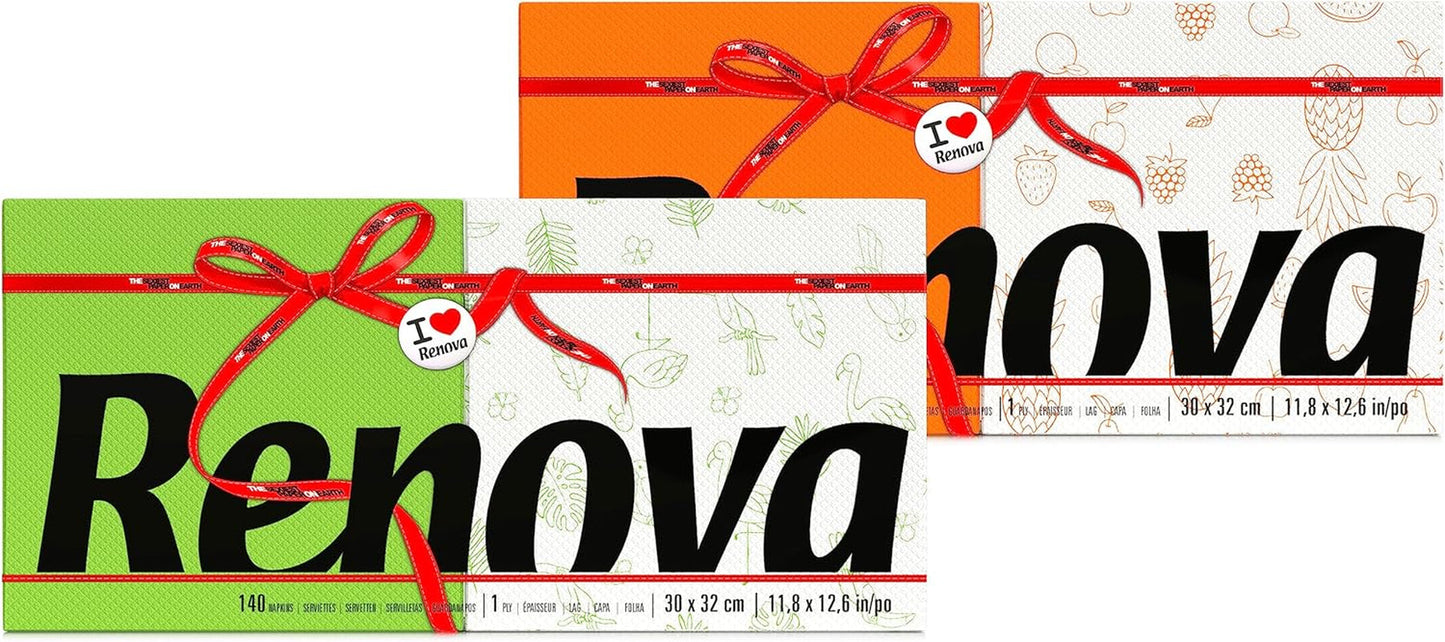 Renova Red Label Papierservietten, 140 Servietten, halbweiß, dekoriert, halbfarbig, Standardgröße