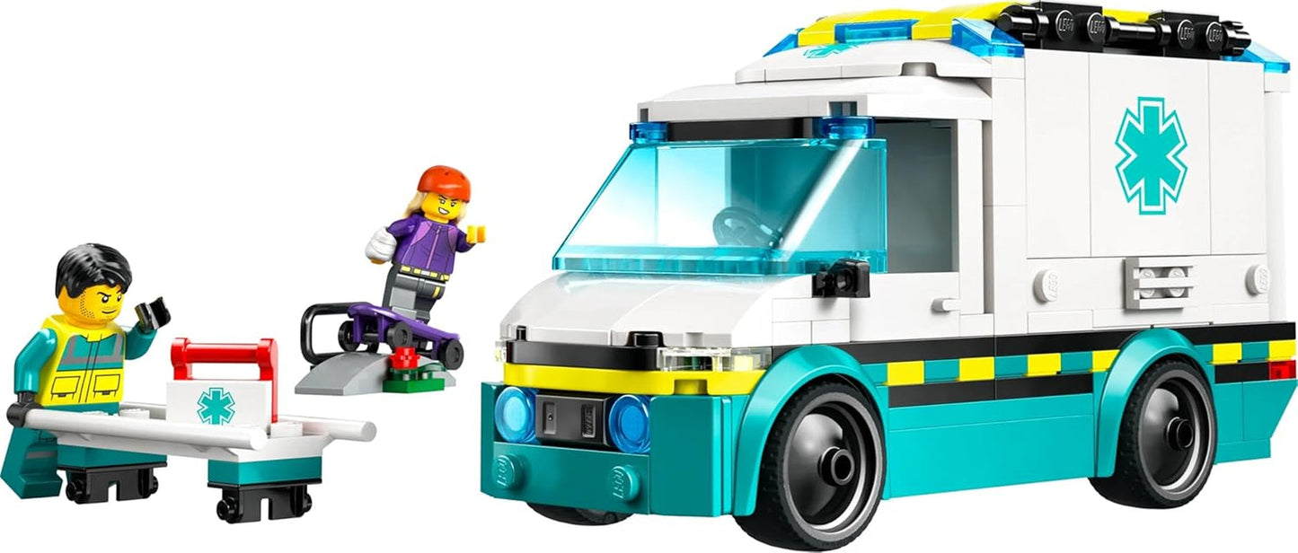 LEGO City Krankenwagen – Spielzeug mit 2 Minifiguren (Skateboarder und Fahrer) – Lernspielzeug für Jungen und Mädchen ab 5 Jahren – Geburtstags- und Weihnachtsgeschenkideen 60451 Bausets Besuchen Sie den LEGO-Store