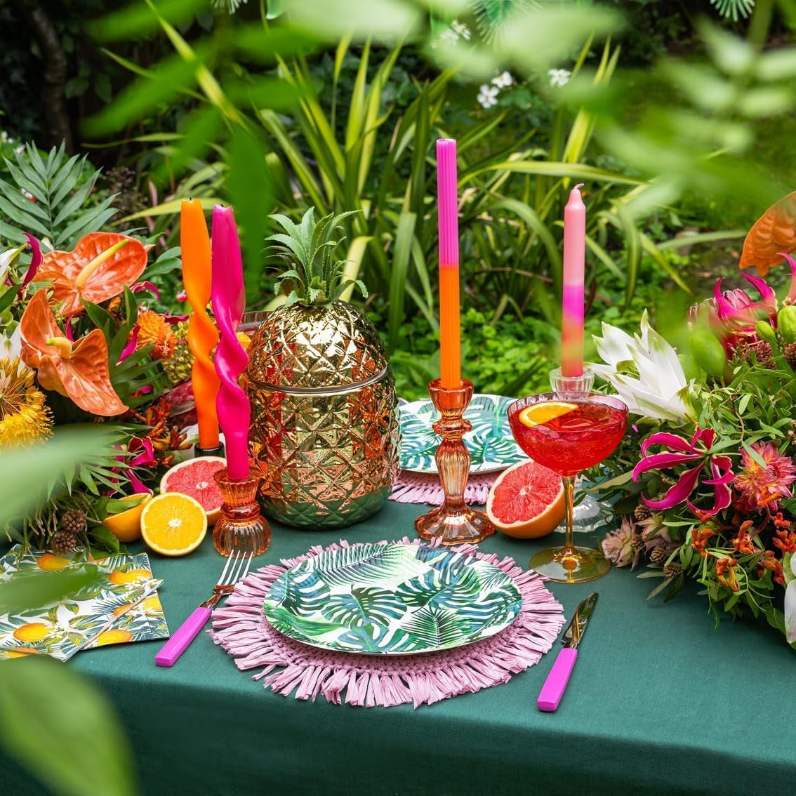 Packung mit 20 tropischen Tüchern | Grüne Papierservietten mit Palmblatt-Design | Einweggeschirr für Kinderparty, Safari-Party, Dschungel, Dinosaurier, Sommer, Hawaii-Thema