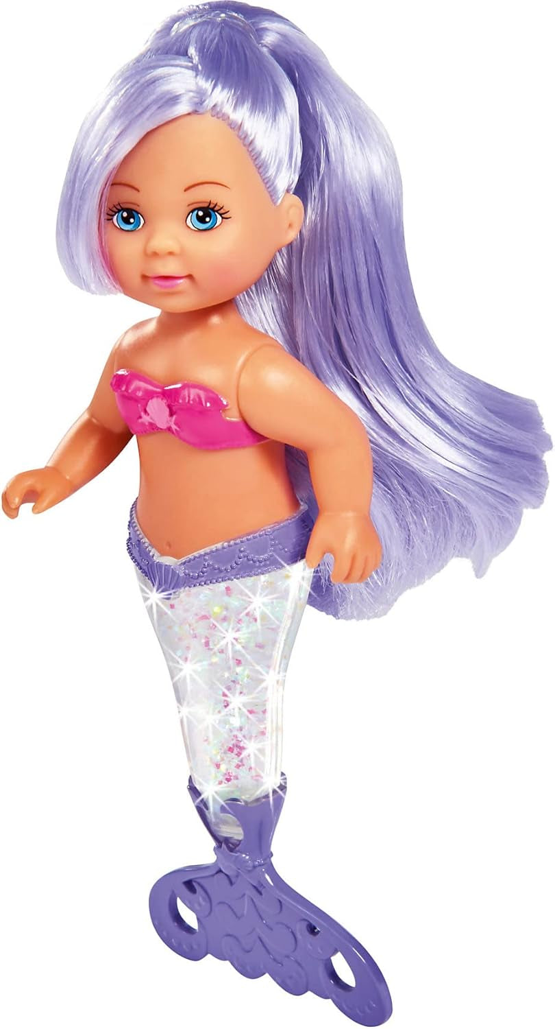 Simba 105733482 – Evi Love Glitter Mermaid, Meerjungfrauenpuppe mit einer Schwanzflosse, die beim Schütteln leuchtet. Es wird nur EIN Artikel bereitgestellt.