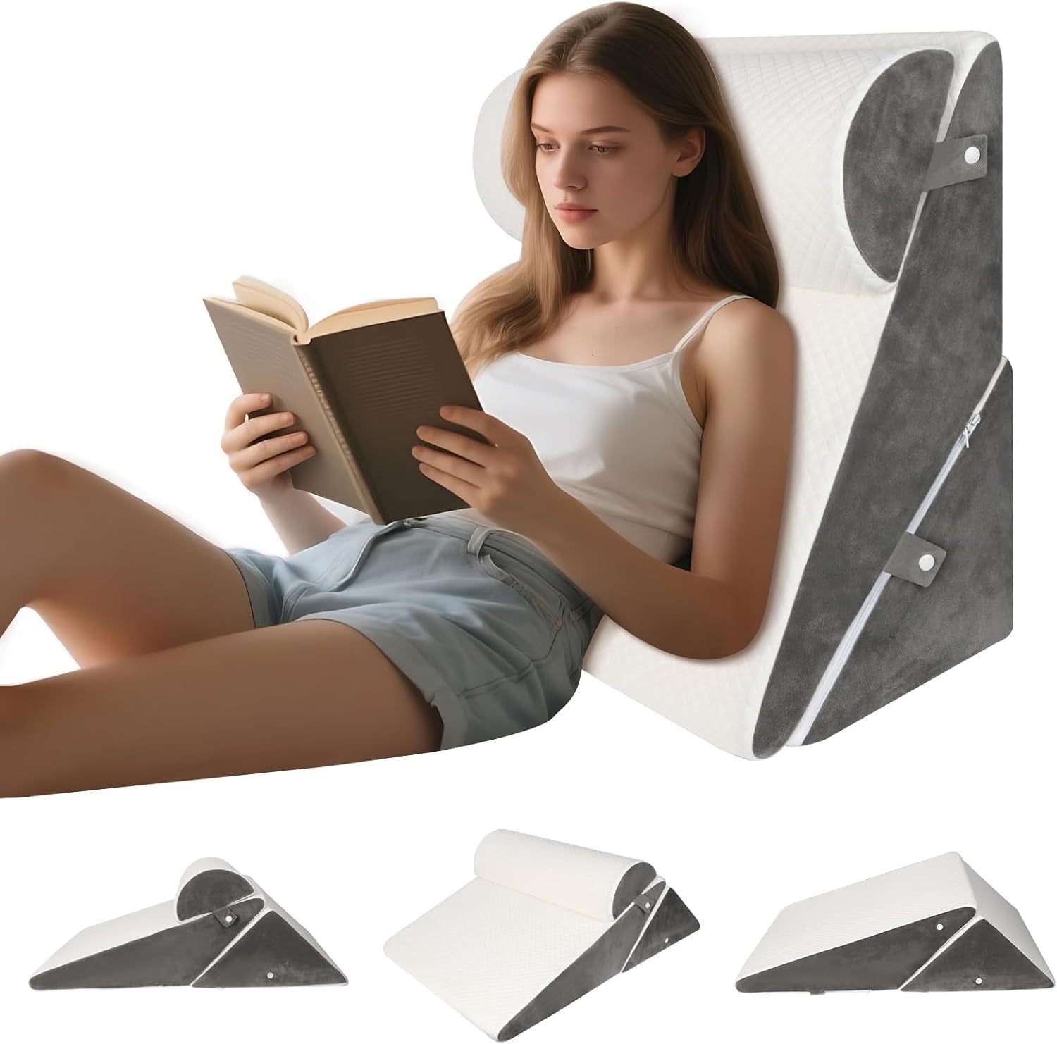Verstellbares Keilkissen für Bett, Lesekissen für Bett und Couch, Schaumstoff-Refluxkissen, Rückenkissen, Schlafapnoe, Lesen, Schlaferhöhung, Beinkissen, Rückenschmerzen, Schnarchen