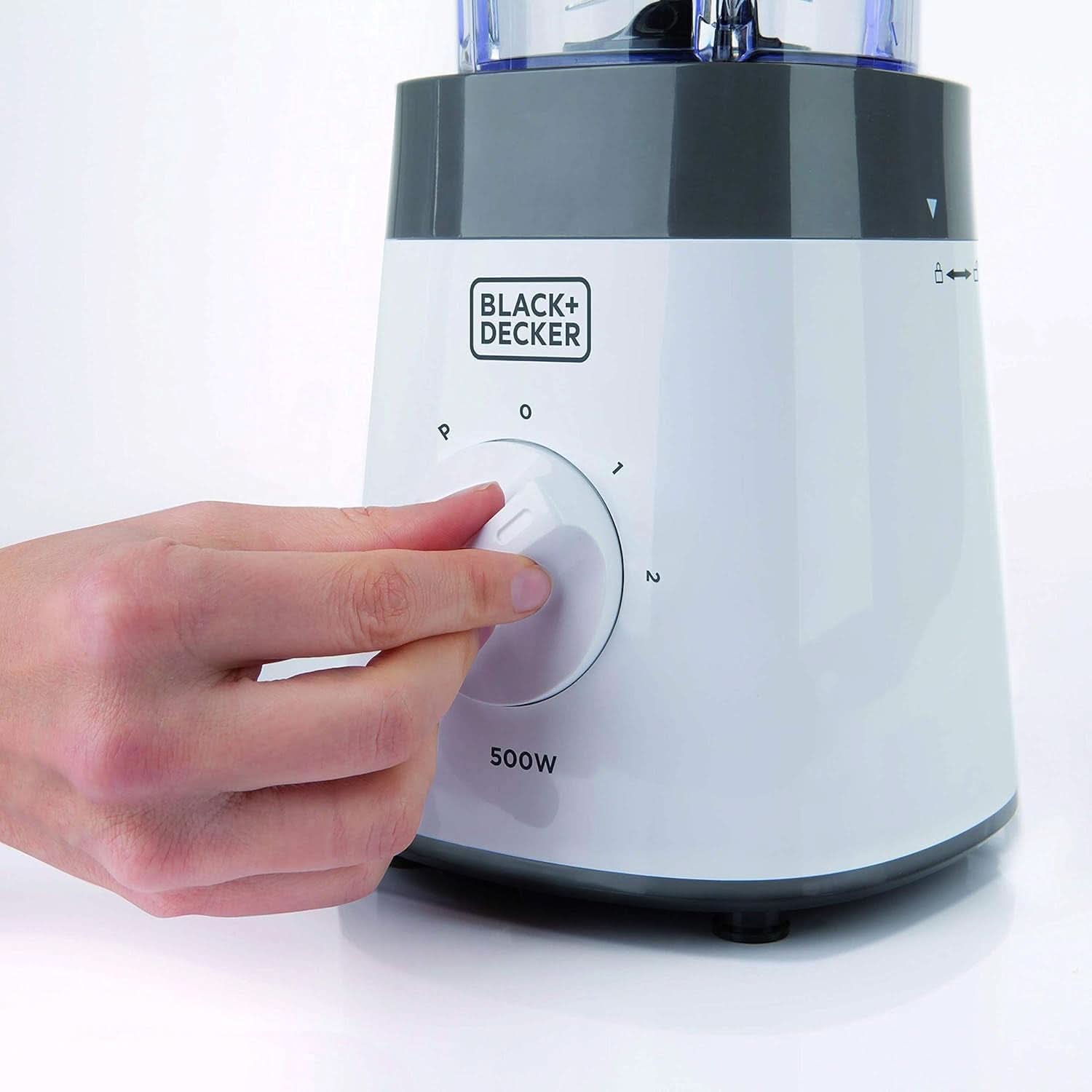 BLACK+DECKER Standmixer | 500W | 2 Geschwindigkeiten | Pulsfunktion | Glaskrug | 1,5L | Edelstahlmesser mit 4 Klingen | Herausnehmbar und leicht zu reinigen | Weiß Und Grau Kitchen Naty Shop