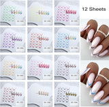 GZMAYUEN 12 Farben Französische Nagelaufkleber, 3D-Nagelaufkleber mit französischem Farbverlauf, selbstklebendes Nageldesign, Nagelzubehör