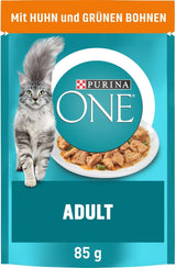 PURINA ONE Adult Nassfutter für Katzen, zarte Stücke in Hühnersauce, 26er Pack (26 x 85g)