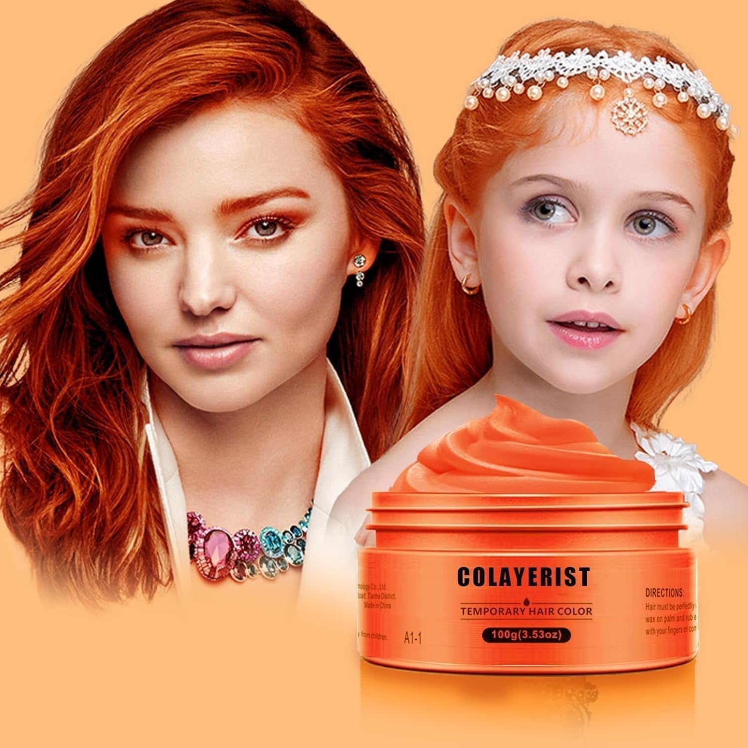 COLAYERIST Temporäre waschbare schwarze Haarfarbe, Haarfärbewachs für Männer und Frauen, Haarwimperntusche für Party oder Cosplay, saubere Haarfärbeprodukte, Haarfärbemittel, Naty Shop Orange