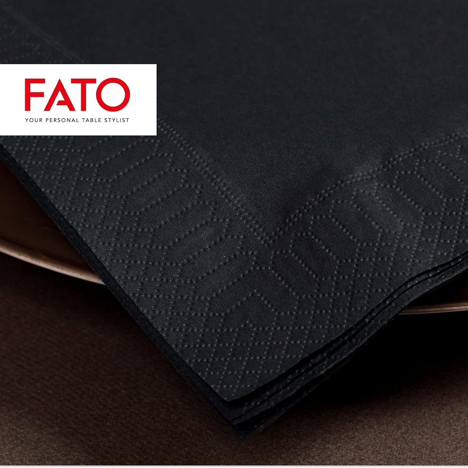 - Einweg-Papierservietten, ideal für Vorspeisen und Cocktails, Packung mit 100 Servietten, Größe 24 x 24, 4-fach gefaltet, 2-lagig, schwarze Farbe, 100 % reines Zellulosepapier, FSC-zertifiziert