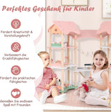 FANTASK Puppenhaus aus Holz, 85 cm hoch, 7-Zimmer-Puppenhaus mit 32 Möbeln und Zubehör, Puppenhaus mit Strickleiter, Puppenhaus-Geschenk für 3-jährige Mädchen (Modell 3) Naty Shop Puppenhäuser