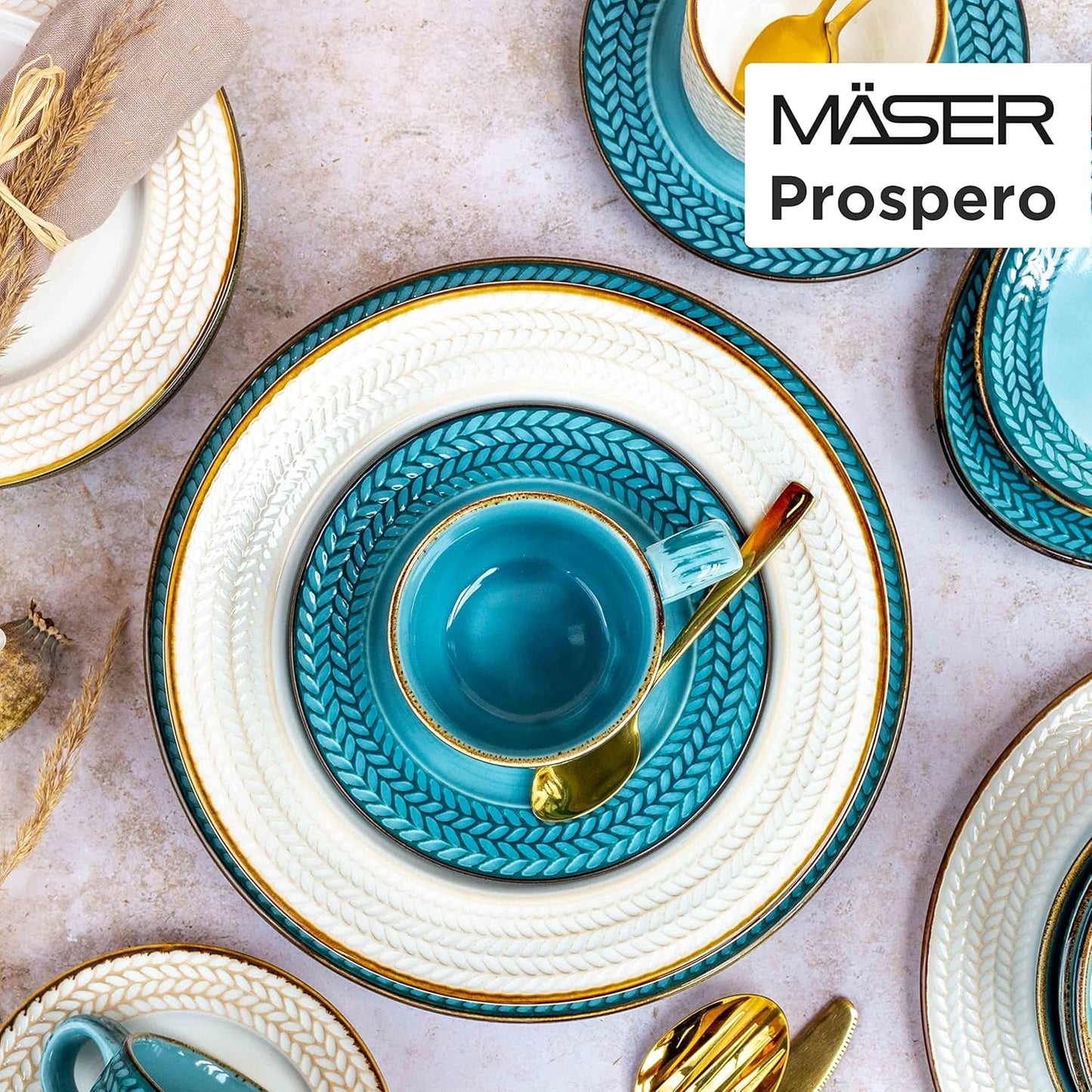 Prospero Premium-Kaffeeset für 4 Personen, Restaurantqualität, 12-teiliges modernes Kaffeeservice im einzigartigen Vintage-Stil, langlebiges Porzellan, Blau