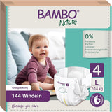 Bambo Nature Windeln für Babys, Größe 4 (7-14 kg), 144 Stück, Monatsbox | Premium-Windeln mit verbessertem Auslaufschutz | Ultimativer Komfort und Freiheit für aktive Kinder | Dermatologisch getestete Windeln