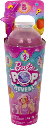 Barbie Pop Reveal Fruit – Überraschungspuppen mit 8 fruchtigen Überraschungen, darunter eine positionierbare, nach Erdbeerlimonade duftende Puppe und ein flauschiger Welpe, ab 3 Jahren, HNW41