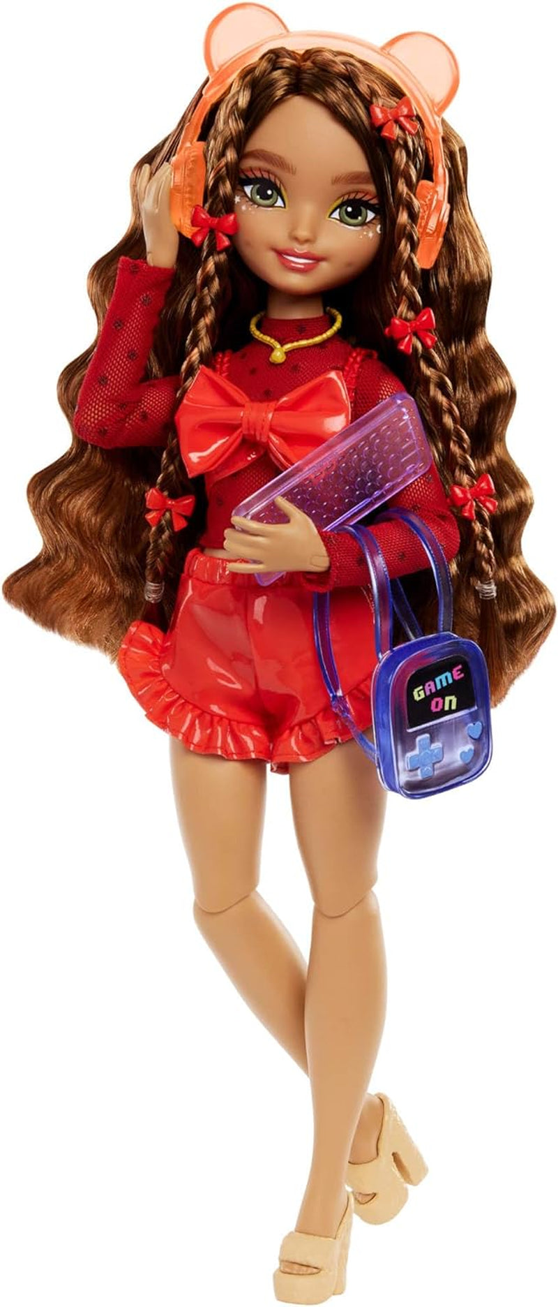 Barbie Dream Besties-Puppe und Zubehör, bewegliche Teresa-Modepuppe mit braunen Haaren und Haarspangen, 10-teiliges Videospiel-Thema, HYC23 Naty Shop-Puppen-Videospiele