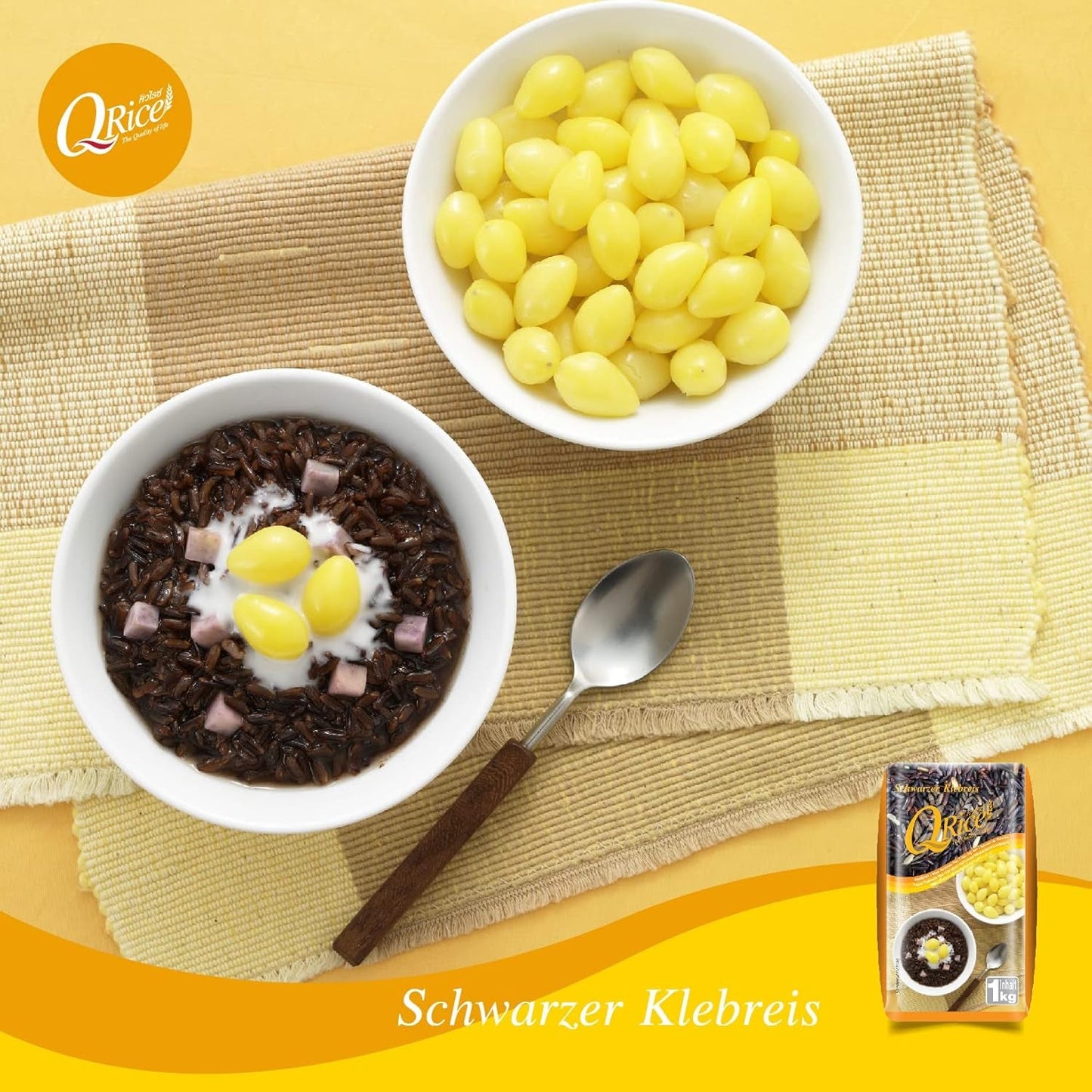Q REIS | Schwarzer Langkorn-Klebreis aus Thailand | Aromatisch mit zarter Nussnote | Ideal für Curry-, Sushi- und Mochi-Desserts | 1 x 1 kg