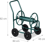 Relaxdays Schlauchwagen bis 60 m, 4 Vollgummireifen, Klickkupplung, Metallschlauchtrommel, Schlauchspender, grün