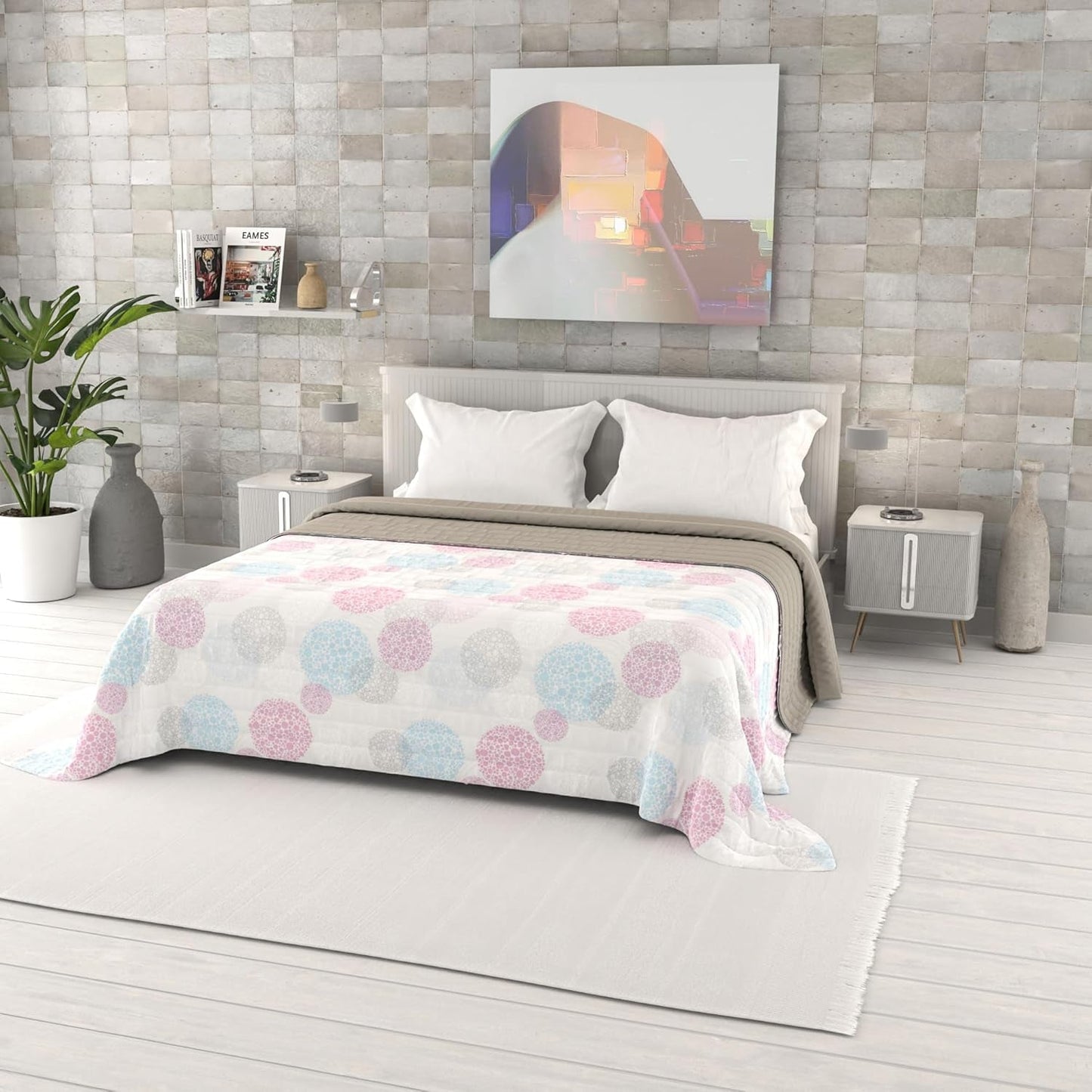 Fantasiebedruckte Sommerdecke, Polyesterfüllung, Blütenblätter, 260 x 270 cm. Bettdecken und Steppdecken Naty Shop Molecule 260 x 270 cm