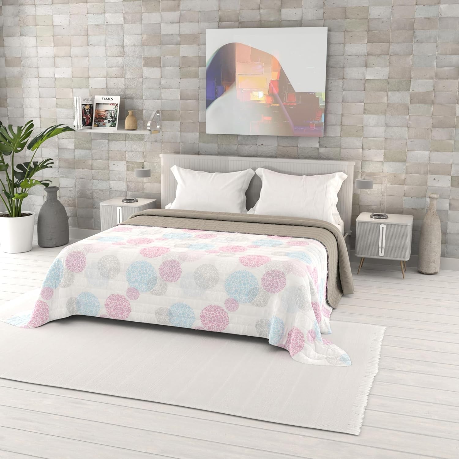 Fantasiebedruckte Sommerdecke, Polyesterfüllung, Blütenblätter, 260 x 270 cm. Bettdecken und Steppdecken Naty Shop Molecule 260 x 270 cm