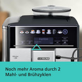 Siemens EQ.6 plus s300 Espressoautomat TE653501DE, für viele Kaffeespezialitäten, Milchaufschäumer, Keramikmahlwerk, Doppelkaffeefunktion, Antikalk, automatische Dampfreinigung, 1500 W, Silber