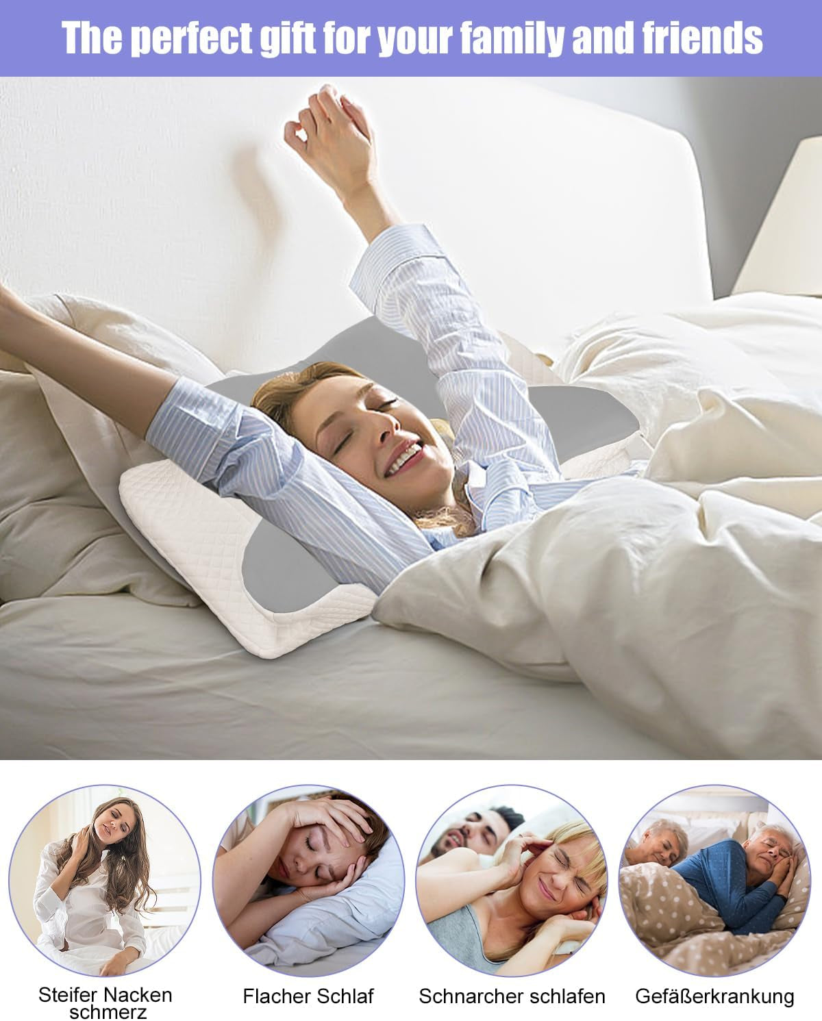 Nackenkissen, Seitenstützkissen, Memory-Schaum-Kissen, orthopädisches Kissen, ergonomisches Nackenstützkissen für optimale Unterstützung von Rücken und Bauch, Seitenstützkissen (62 x 41 x 13 cm), orthopädische Halskissen von Naty Shop