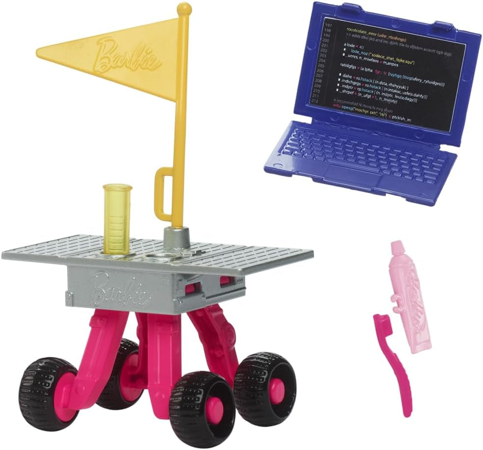 Barbie-Puppe zum 65. Geburtstag und 10 Zubehörteile, brünettes Puppen-Astronauten-Set, Rover auf Rädern, Weltraumhelm mit Wechselvisier und mehr, HRG45