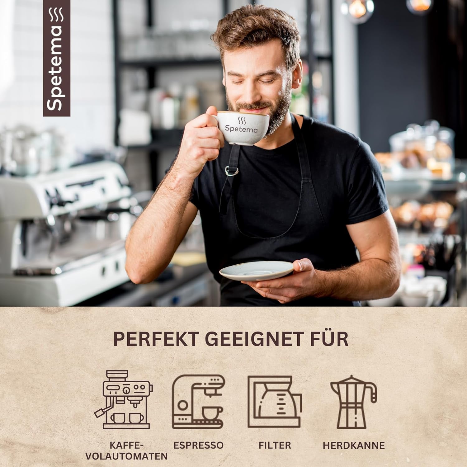 Spetema Kaffeebohnen Ragazzi Espresso Bar – 50 % Arabica & 50 % Robusta, Intensität 8/10, Mittlere Röstung, Zartes Aroma & Dichtes Geschmackserlebnis, 1 kg.