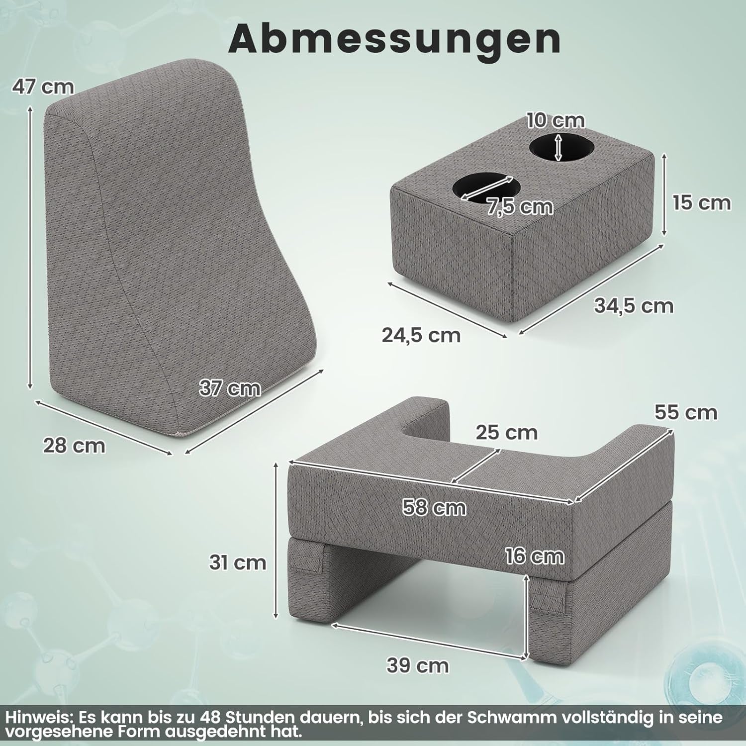 Lesekissen für Bett und Sofa, Bücherkissen, frei kombinierbar mit Getränkehalter und waschbarem Bezug, verstellbares Laptop-Schreibtischkissen zum Lesen, Spielen, Arbeiten, Schreiben (Grau)