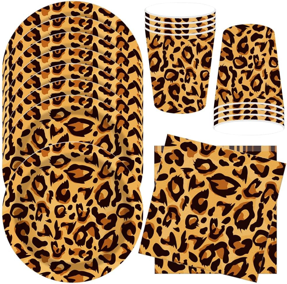 Leopardenmuster Partygeschirr Kindergeburtstag Deko Geburtstag Partygeschirr Dschungel Pappteller Becher Servietten Babyparty Tischdeko Set