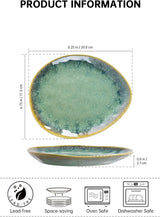 Henten Home Special Steinzeugteller, Snack- und Saucenschalen – 20 x 17 cm für 4 Personen, Frühstücksteller aus Porzellan – modernes grünes Design