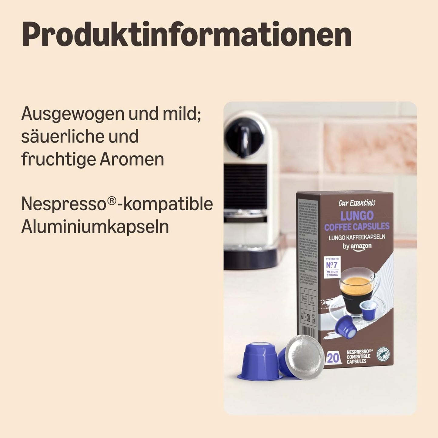 von Amazon Lungo Kaffee-Kunststoffkapseln, Nespresso-kompatibel, 20 Stück, Packung mit 1 – Rainforest Alliance-zertifiziert