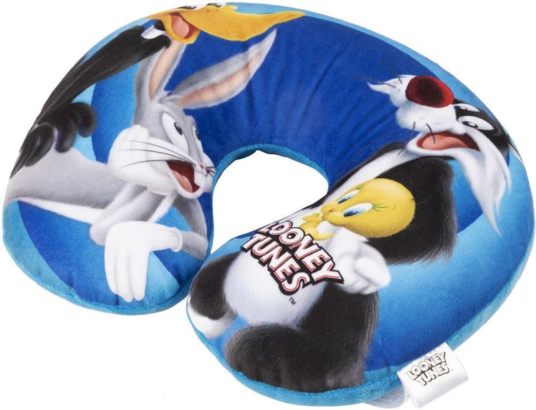Warner Bros. Looney Tunes Baby-Nackenkissen für Mädchen, weiches Reise-Auto, Bugs Bunny, Daffy Duck, Silvestro Titti, Comfort Cartoon, Blau, Naty Shop Reisekissen