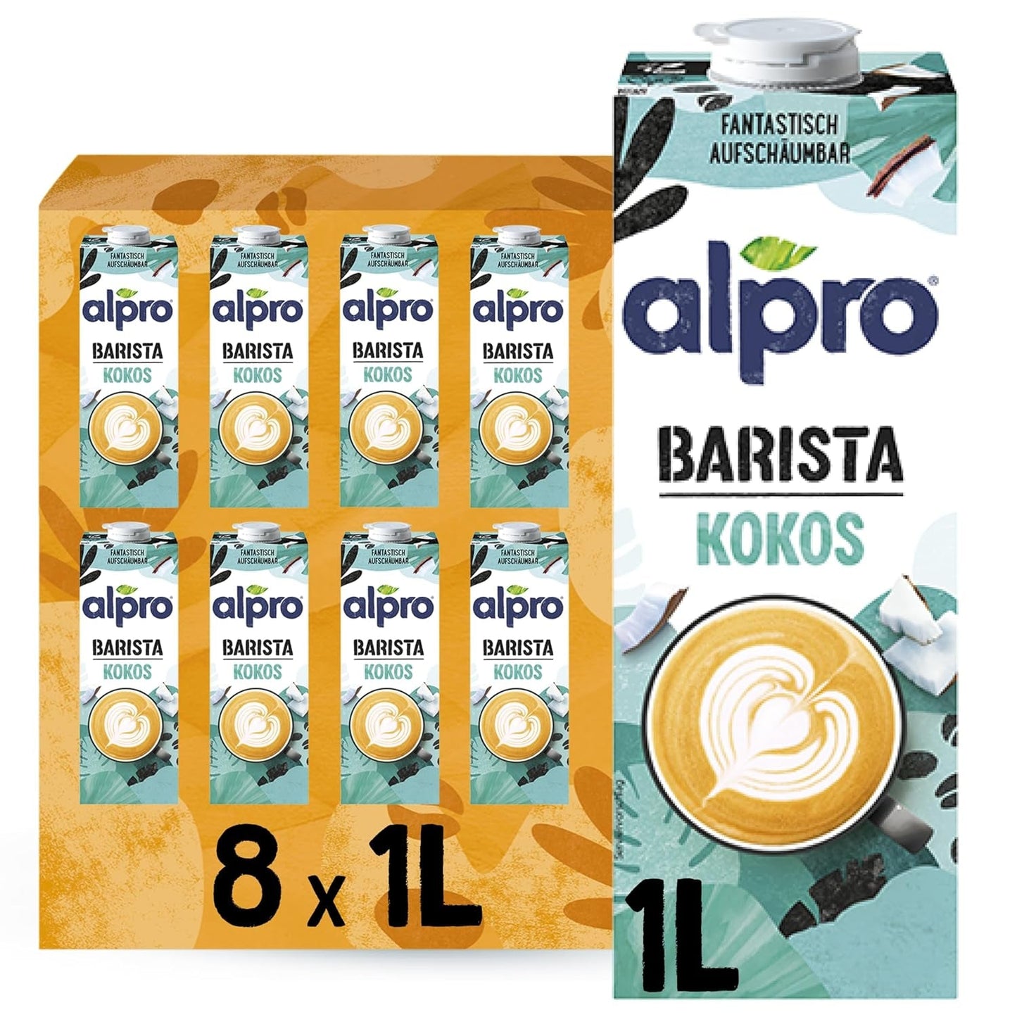Alpro Barista Haferdrink – Zum Aufschäumen – Vegan und milchfrei – Von Natur aus laktosefrei – Reich an Ballaststoffen, Calcium und Vitaminen – 8 x 1 L – Haltbar