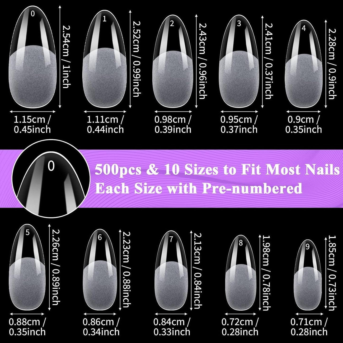 Becellen 500 Stück künstliche Nagelspitzen, weiche Gel-Nagelspitzen, vollständige Abdeckung, Gel-Nagelspitzen, vorpolierte künstliche Nägel, DIY-Nagelkunst-Kleber-Set (Mandeln)
