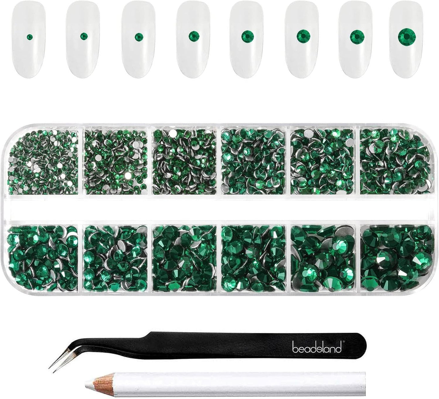 Beadsland 2500 Stück Glas Nailart Strasssteine ​​​​Kristall Flatback Edelsteine ​​​​Runde, ​​Für Handwerk Gemischt 8 Größen SS4 ~ SS30 Mit Picking Pinzette Und Stift (Kristall Weiß)