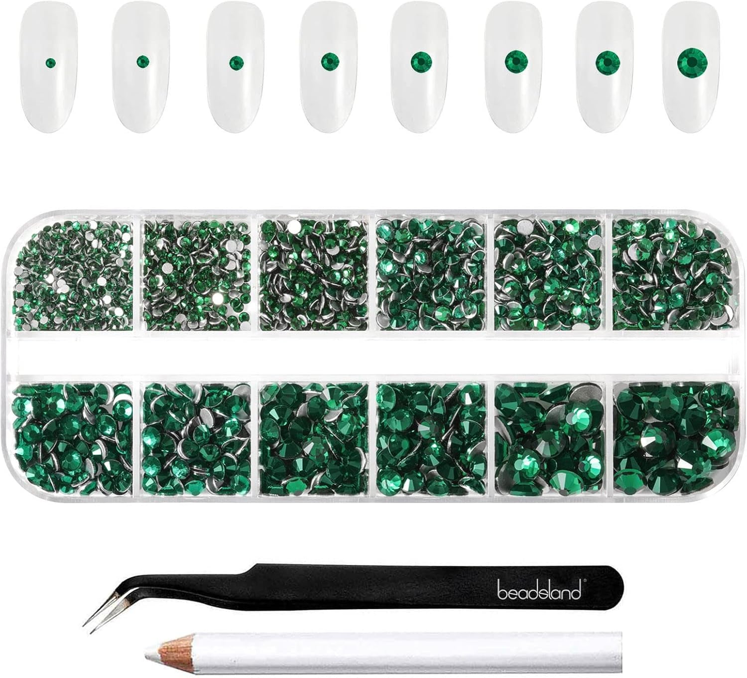 Beadsland 2500 Stück Glas Nailart Strasssteine ​​​​Kristall Flatback Edelsteine ​​​​Runde, ​​Für Handwerk Gemischt 8 Größen SS4 ~ SS30 Mit Picking Pinzette Und Stift (Kristall Weiß)