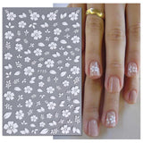 JMEOWIO Nagelsticker Frühling Weiße Blume 9 Blatt Nail Art Sticker Selbstklebend Nagelaufkleber Sommer Blumen Dekoration Nageldesign Zubehör