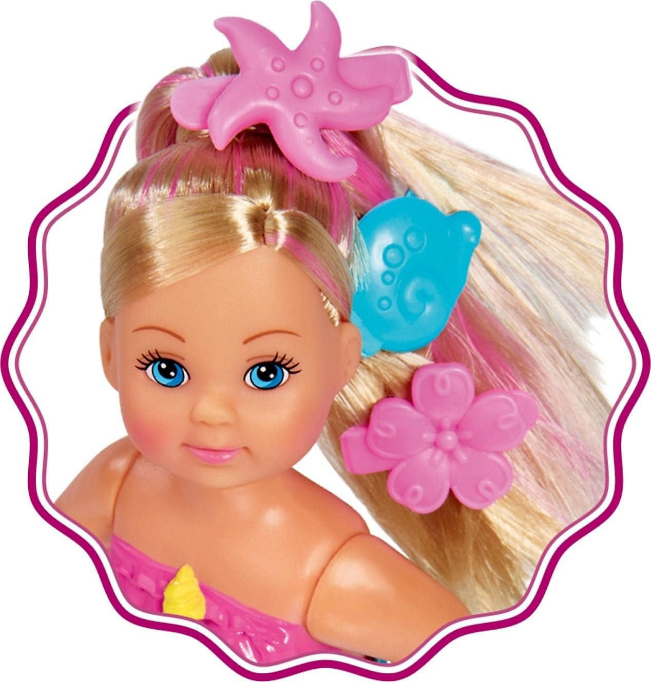Simba 105733318 – Evi Love Swimming Mermaid, Evi wie eine Meerjungfrau, kann richtig schwimmen, mit Fischfigur, Anziehpuppe, 12 cm, für Kinder ab 3 Jahren. Puppen Naty Shop