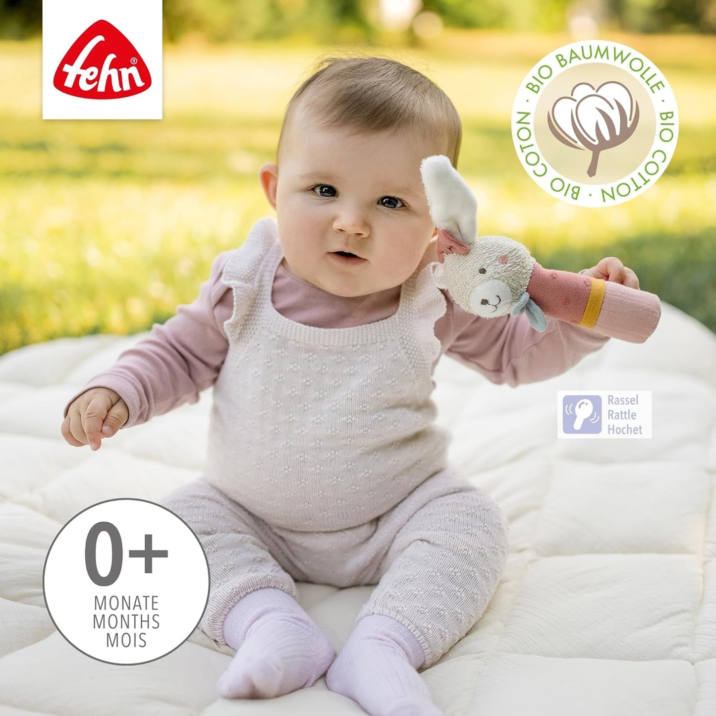 Fehn Greifstabspielzeug für Kinder fehnNatur Hasenspielzeug – Motorikspielzeug mit Rassel zum Greifen, Knuddeln – Greifling mit Bio-Baumwolle – Spielzeug für Babys und Kleinkinder ab 0+ Monaten Babyspielzeug Naty Shop