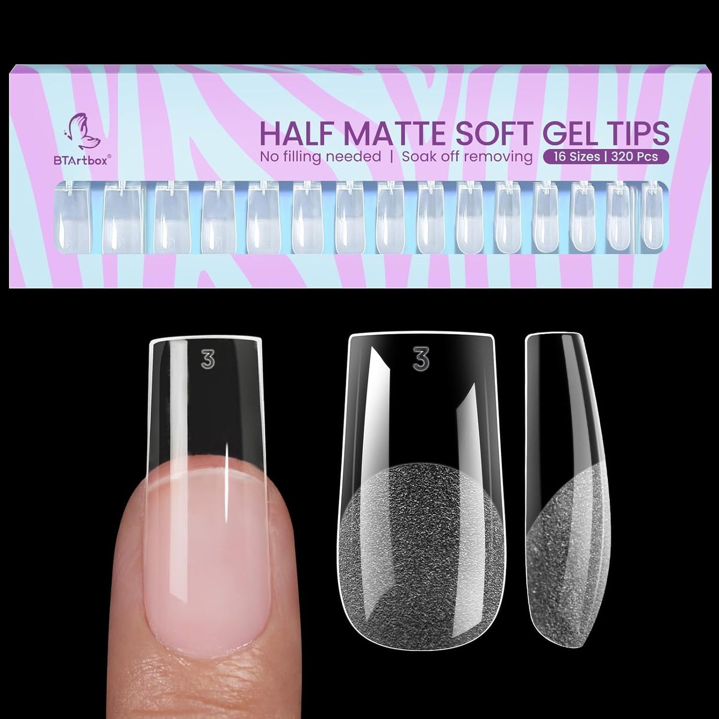 Btartbox Extra kurze Mandel-Nagelspitzen – Volldeckende Gel-X-Soft-XS-Gel-Nagelspitzen – Vorgeformte Halbmatte für breite Nägel Salon 320 Stück
