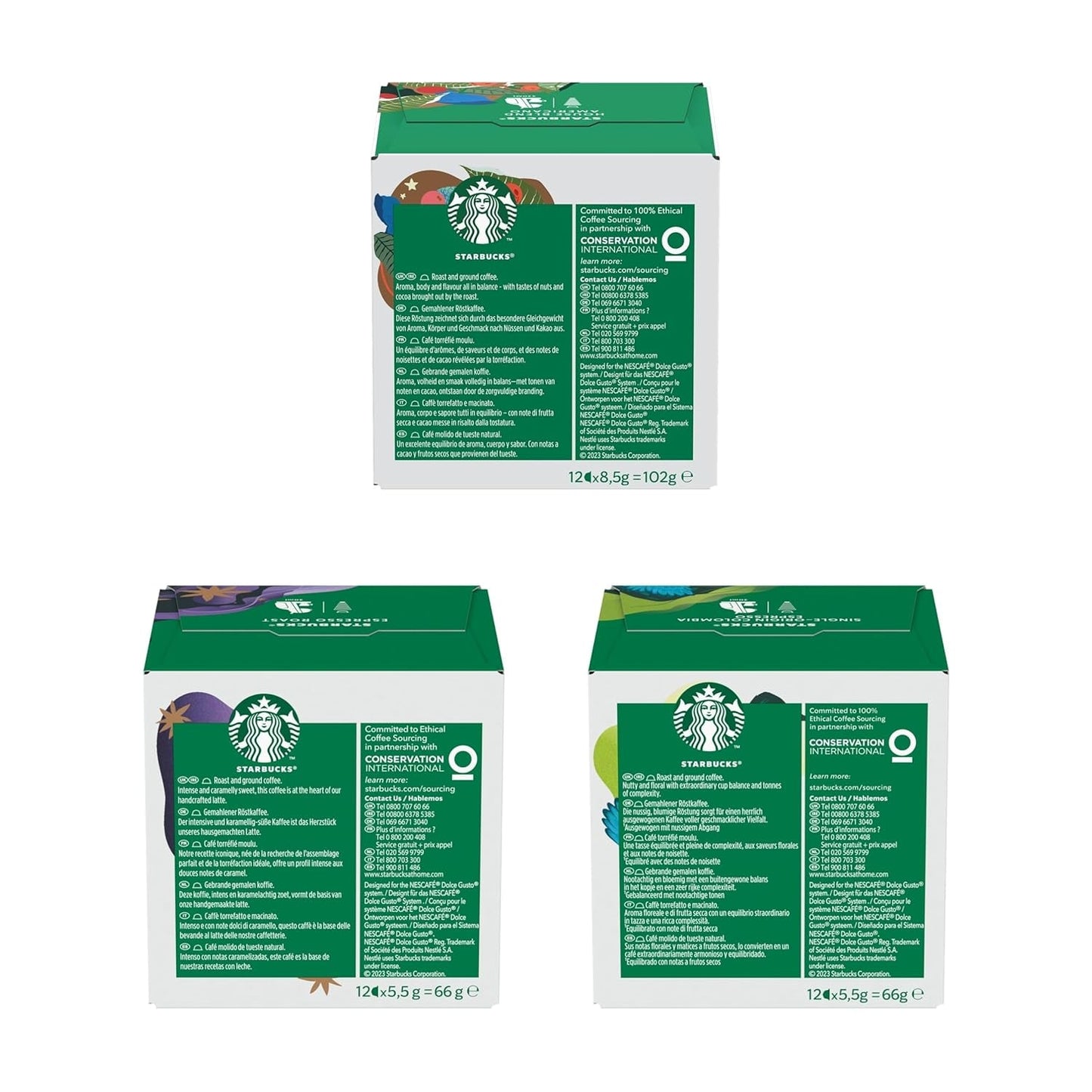 STARBUCKS Probierset, Espresso-Varianten von Nescafé Dolce Gusto Kaffeekapseln 6 x 12 (72 Kapseln) - Exklusiv bei Amazon