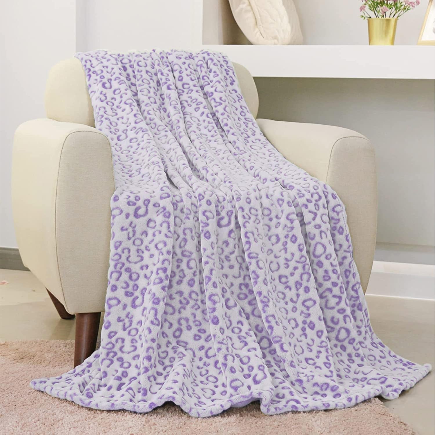 FY FIBER HOUSE Flanell-Fleece-Überwurf, Mikrofaserdecke mit 3D-Gepardendruck, 228 x 274 cm, lila Bettdecken und Steppdecken Naty Shop