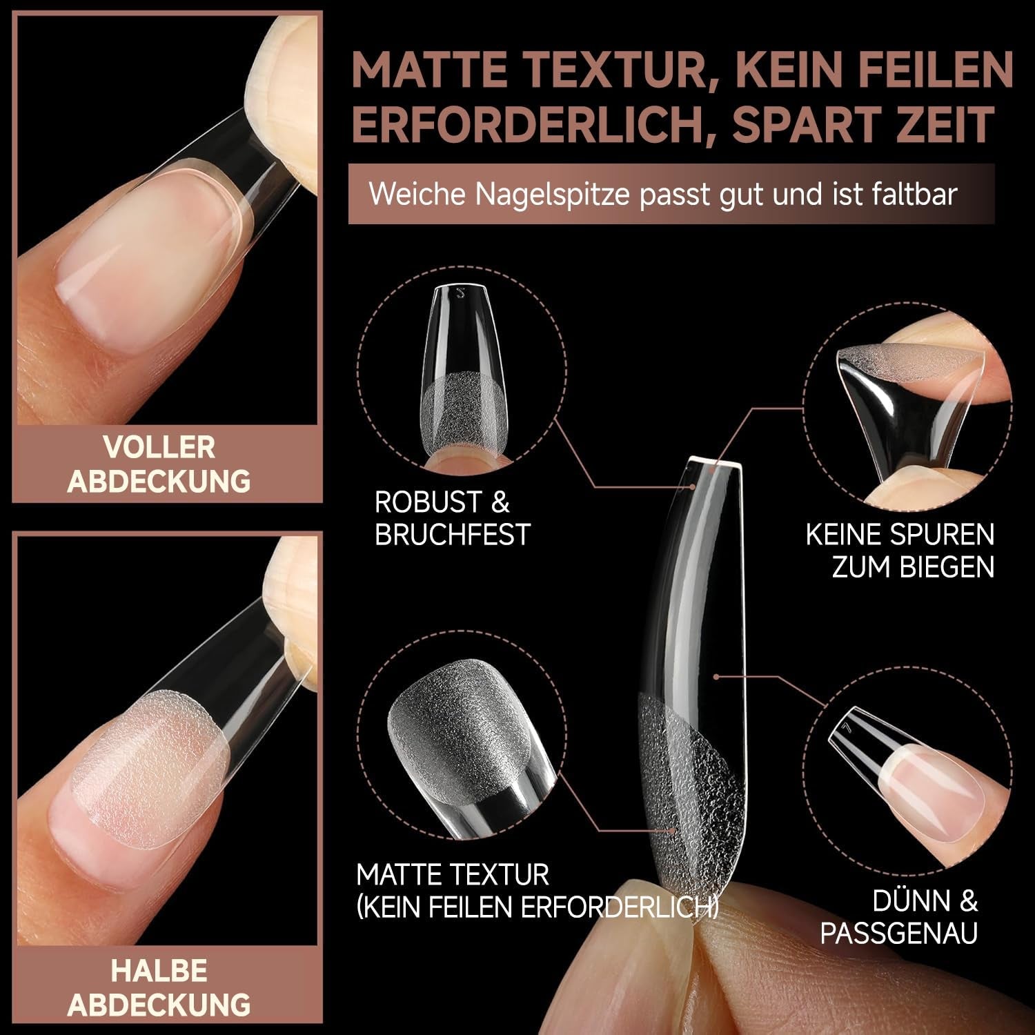 Ballerina-Gel-Nagelspitzen, 216 Stück, 12 Größen, weiche Gel-Nagelspitzen, vollständige Abdeckung, Nagelverlängerungs-Set, halbmatt, DIY, Heimkunst