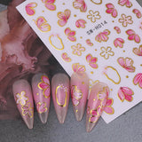 Gold Linie Schieber Rosa Nagelsticker Blumen 3D Flower Nail Sticker Sakura Blütenblätter Blumen Nagelaufkleber Frühling Sommer Floral Nagel Sticker Flowers Nagel Sticker Nageldesign Zubehör Nail Art