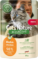 Nassfutter für Katzen MERA Cats Nature Sensitive mit Huhn 12x85g | Monoprotein, zuckerfrei und getreidefrei | Hoher Fleischanteil und leicht verdauliches Nassfutter für Katzen