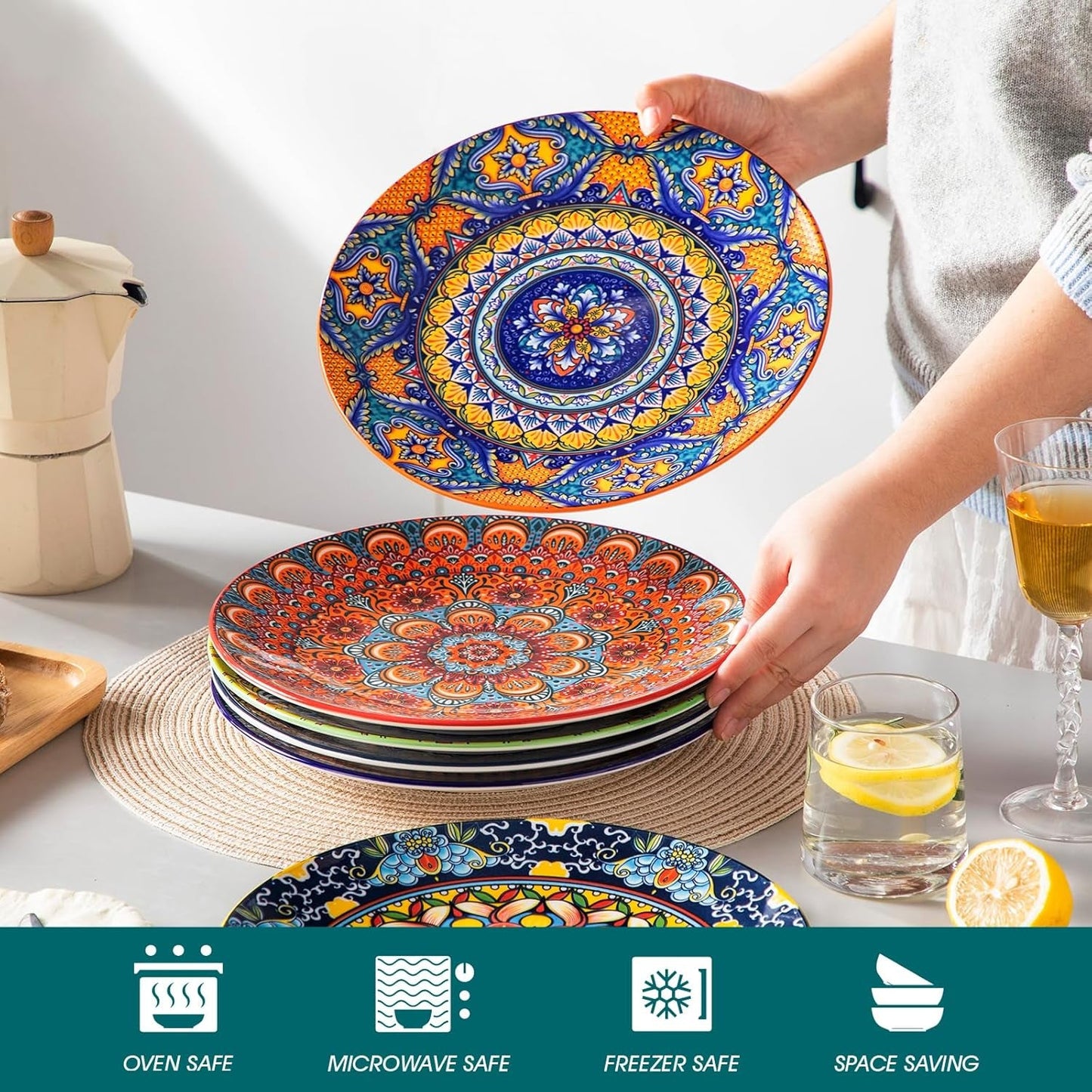 Speiseteller-Set für 6 Personen, vancasso KRVI Teller-Set für 6 Personen, Teller-Set Ø 27 cm, spülmaschinen- und mikrowellengeeignet, Pastateller, Frühstücksteller, Kuchenteller