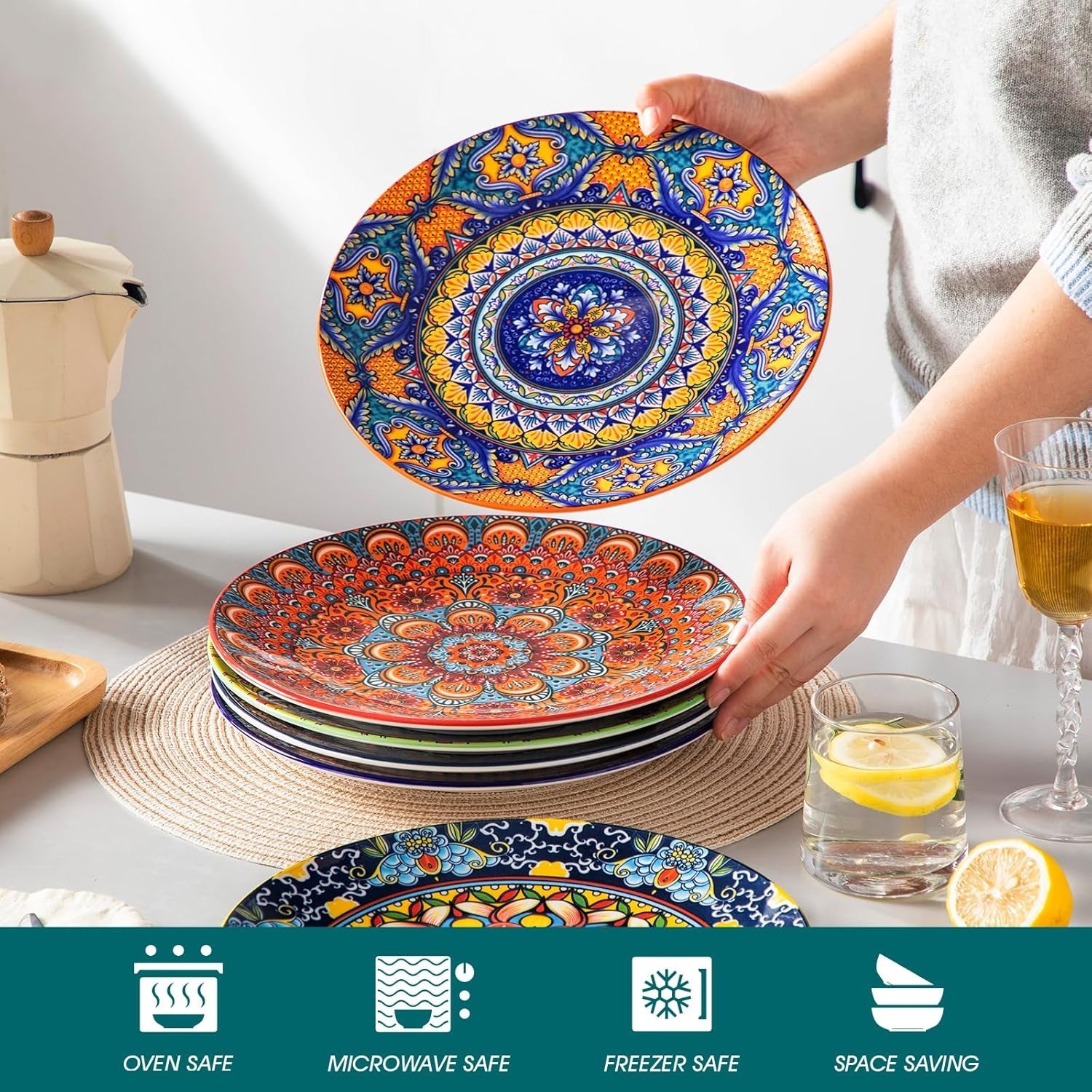 Speiseteller-Set für 6 Personen, vancasso KRVI Teller-Set für 6 Personen, Teller-Set Ø 27 cm, spülmaschinen- und mikrowellengeeignet, Pastateller, Frühstücksteller, Kuchenteller