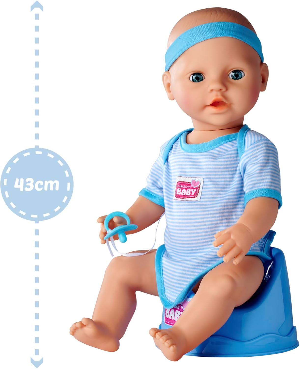Simba 105030044 – Neugeborene Puppe – Junge, Vollvinylpuppe mit Schlafaugen, Trink- und Benetzungsfunktion und Zubehör, 8 Teile, 43 cm, Babypuppe, ab 3 Jahren