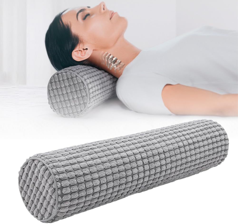 Nackenrolle mit Bezug, 11 x 45 cm großes Memory-Schaum-Reisekissen, punktuell waschbares Plüsch-Nackenkissen zur Linderung von Nackenschmerzen, Nackenkissen für Zuhause, Büro, Reisen, runder Zylinder, Yoga, orthopädische Nackenkissen, Naty Shop-Standardtitel