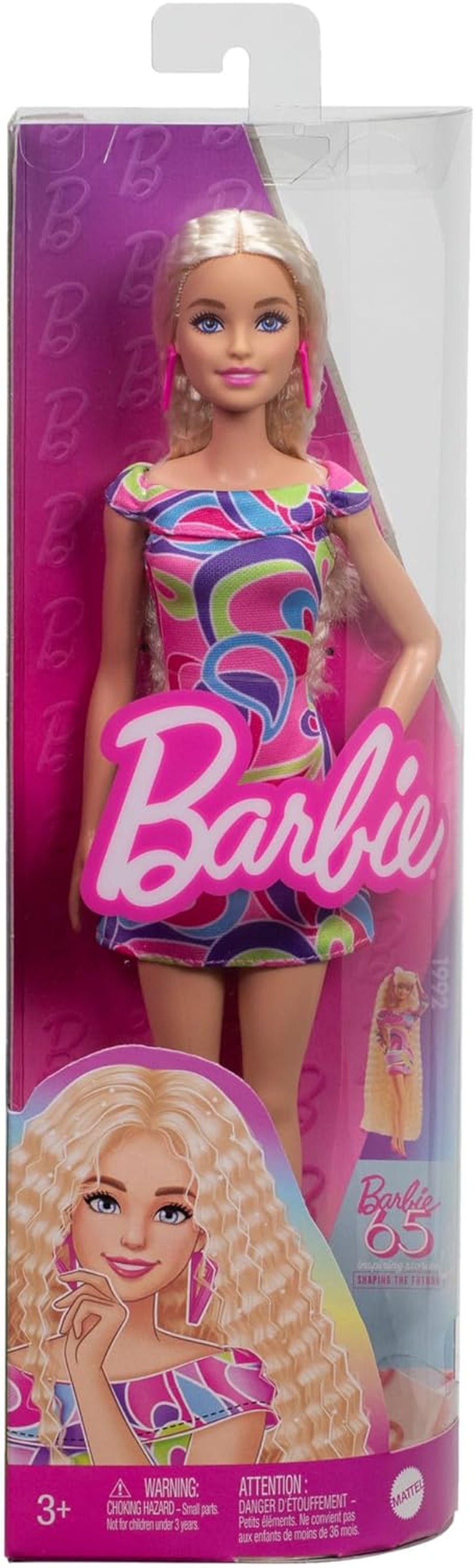 Barbie Fashionistas #223 Puppe mit welligem blonden Haar, Kleid und Accessoires, inspiriert von Totally Hair, Sammler-Modepuppe zum 65-jährigen Jubiläum, HRH20