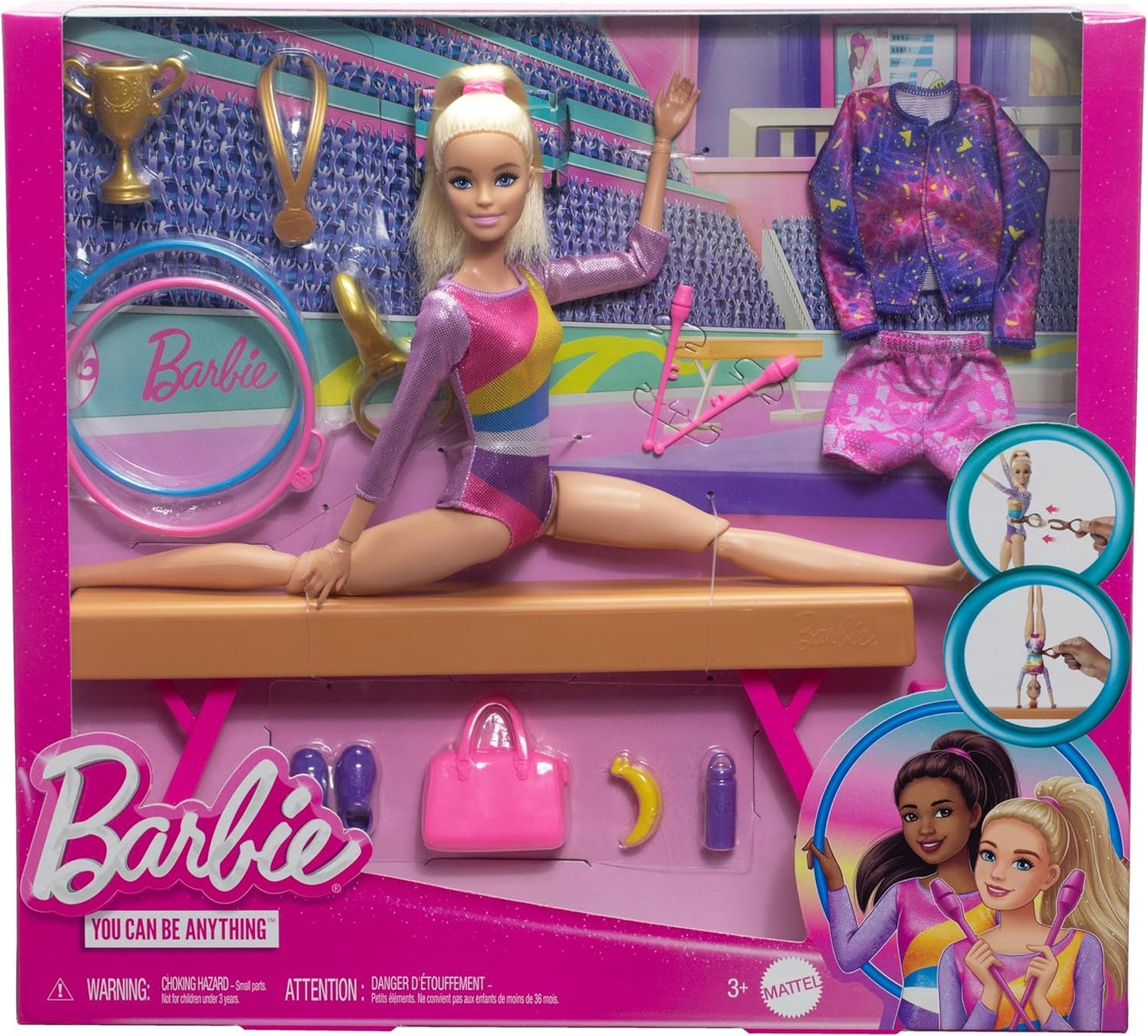 Barbie Turnspaß-Spielset mit Schwebebalken und mehr als 10 Thementeilen für Siegergeschichten, HRG52